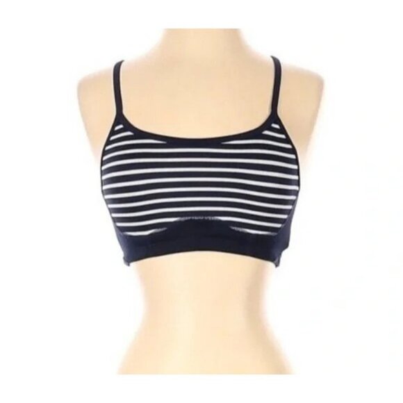 New Balance x J. Crew Navy Blue White Striped Sports Bra Sz Small 32AB-34A 0683 - Picture 1 of 8